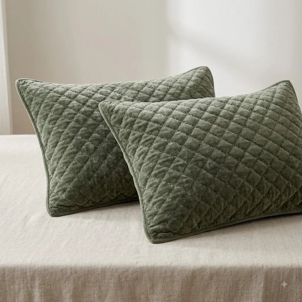 Zera Green 100% Velvet 5 piece Comforter Set Queen